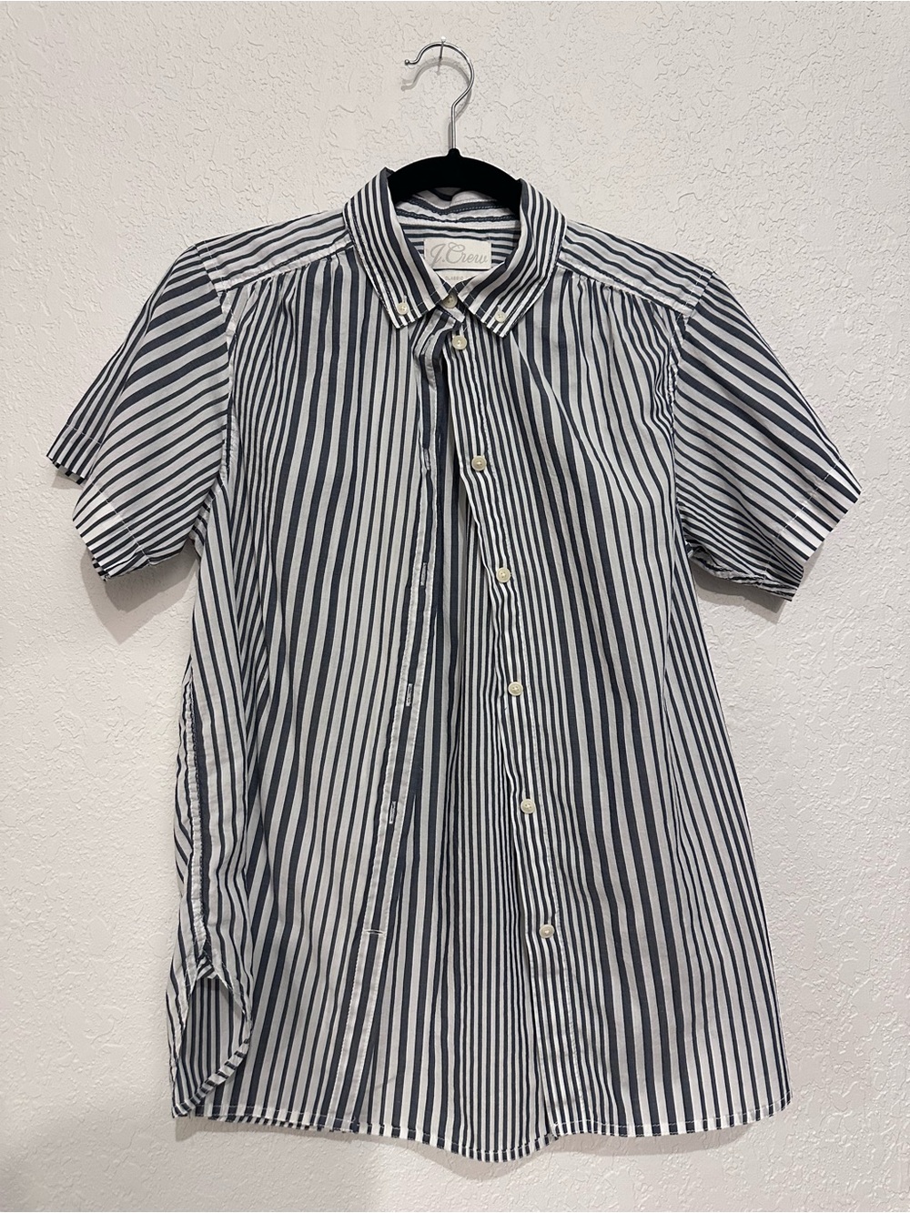 J. Crew womens Short-Sleeve Navy and White Striped Button-Down shirt